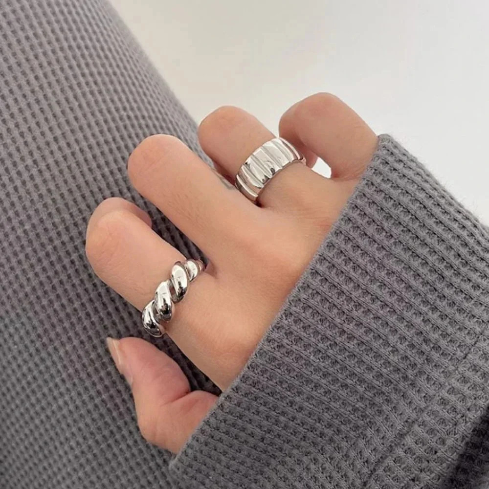 Minimalist 925 Sterling Silver Croissant Ring Chunky Silver Textured Ring